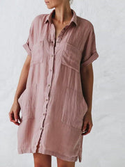 Lapel Short Sleeve Pocket Shirt Dress Ins Street