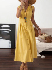 Lapel Vintage Button Sleeveless Dress Ins Street