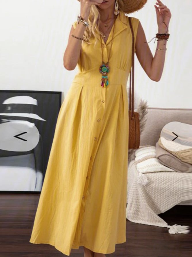Lapel Vintage Button Sleeveless Dress Ins Street