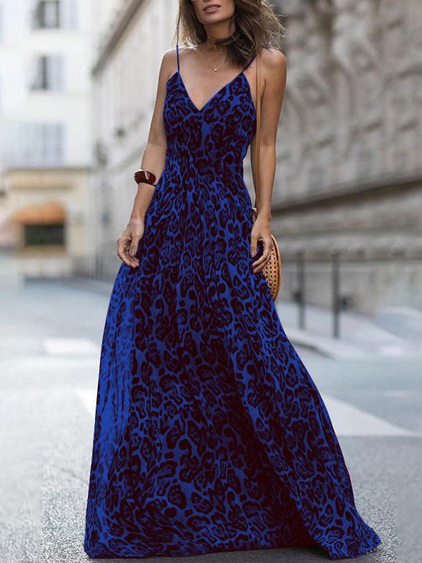 Leopard V-Neck Sling Bare Back Dress Ins Street