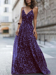 Leopard V-Neck Sling Bare Back Dress Ins Street