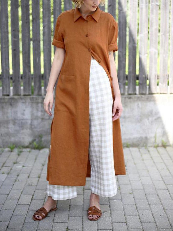 Loose Lapel Button Short Sleeve Shirt Dress Ins Street