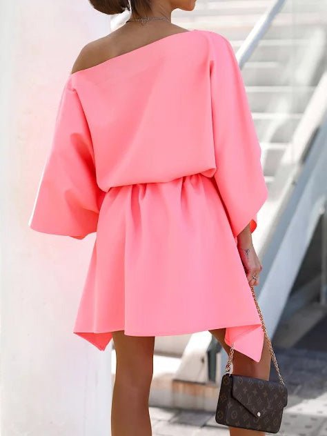 Loose Off-Shoulder Belted Doll Sleeve Dress Ins Street