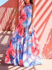 Multicolor Print Halter Neck Sleeveless Dress Ins Street