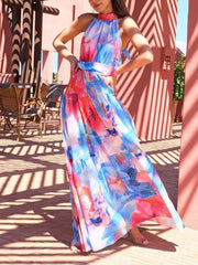 Multicolor Print Halter Neck Sleeveless Dress Ins Street