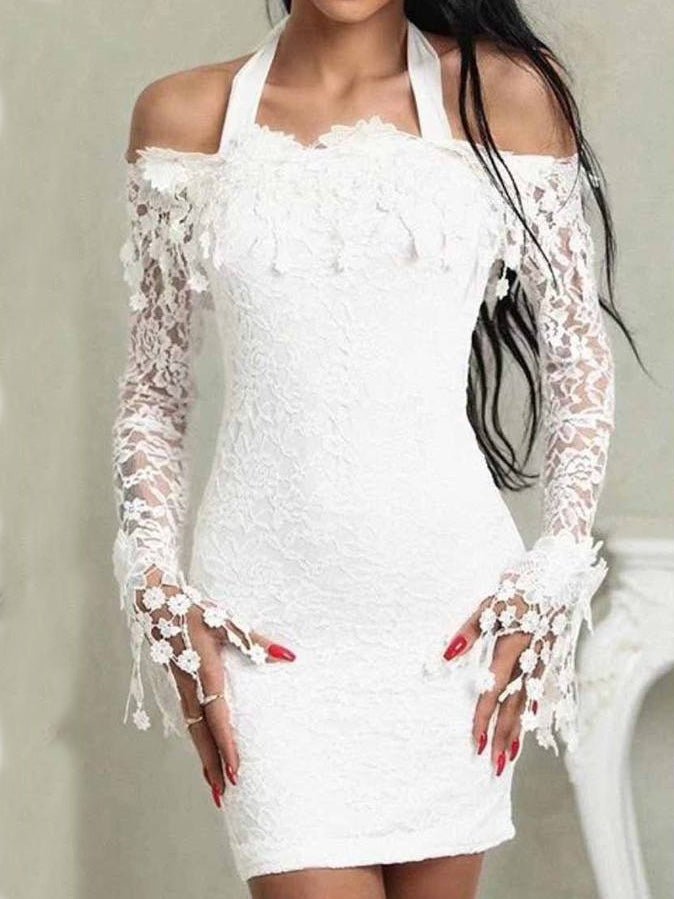 One Shoulder Lace Long Sleeve Dress Ins Street