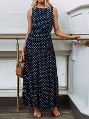 Polka Dot Crew Neck Sleeveless Dress Ins Street