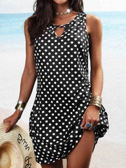 Polka Dot Print Crew Neck Sleeveless Dress Ins Street