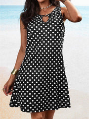 Polka Dot Print Crew Neck Sleeveless Dress Ins Street