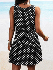 Polka Dot Print Crew Neck Sleeveless Dress Ins Street