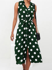 Polka Dot Print Lace-Up Sleeveless Shirt Dress Ins Street