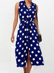 Polka Dot Print Lace-Up Sleeveless Shirt Dress Ins Street