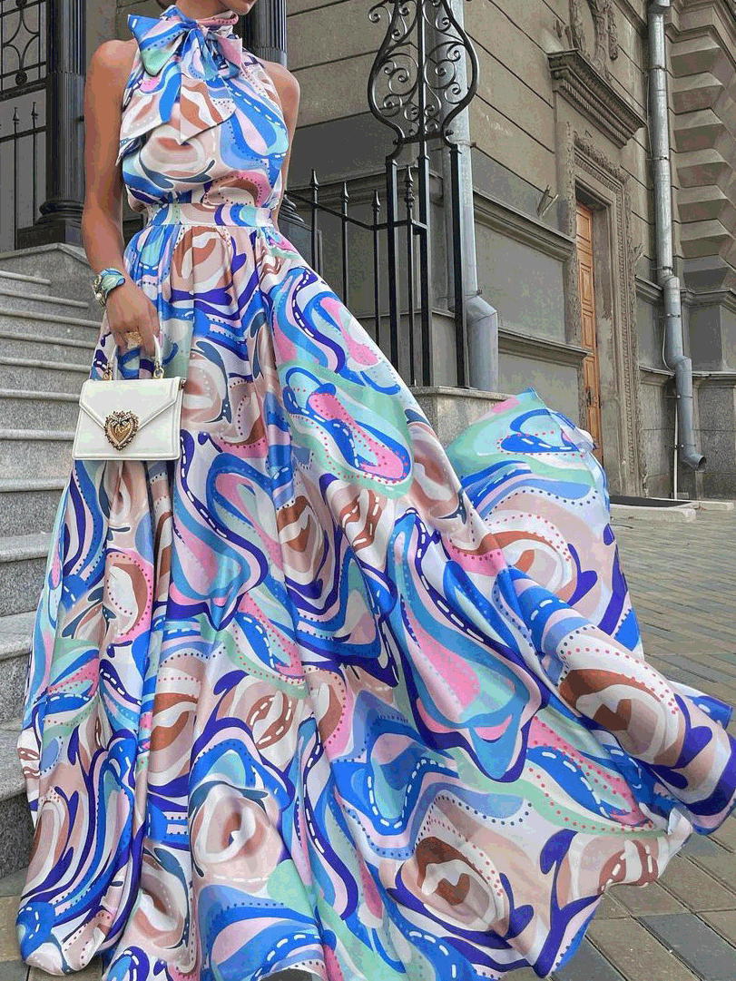 Printed Sling Sleeveless Chiffon Dress Ins Street