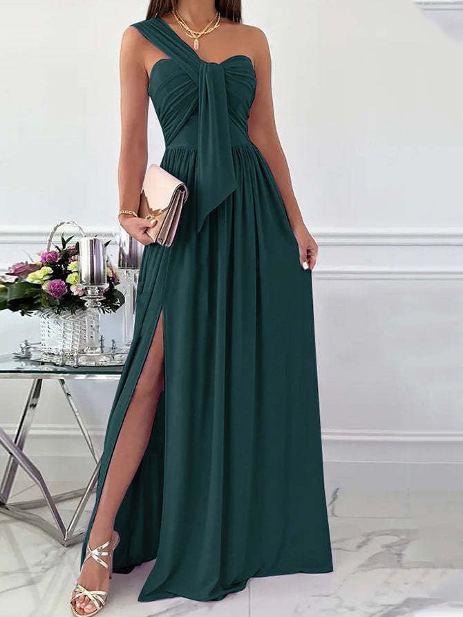 Simple Sleeveless Off Shoulder Slit Dress Ins Street