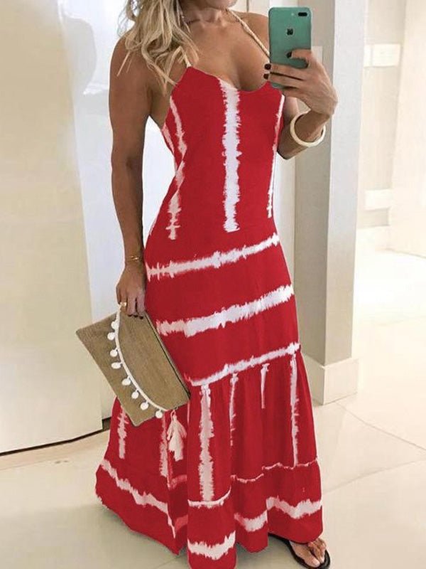 Sling Stripe Print Sleeveless Fitted Dress Ins Street