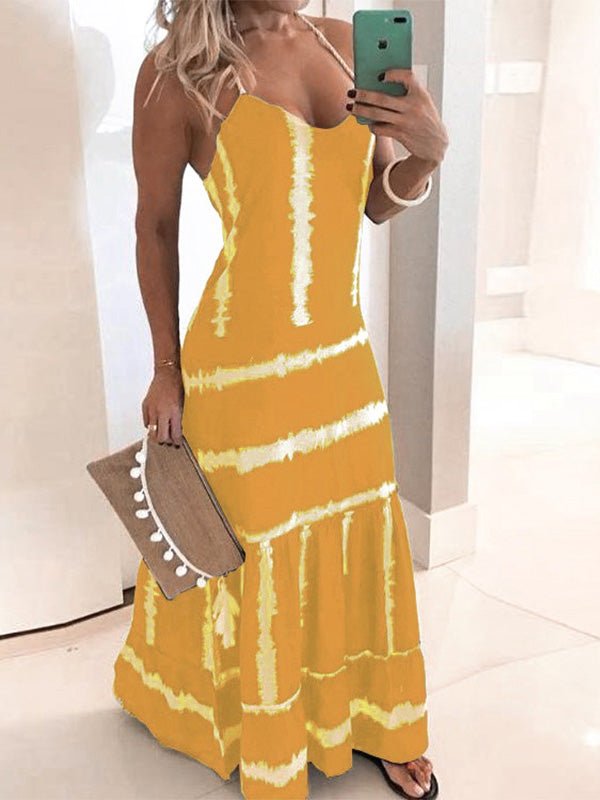 Sling Stripe Print Sleeveless Fitted Dress Ins Street