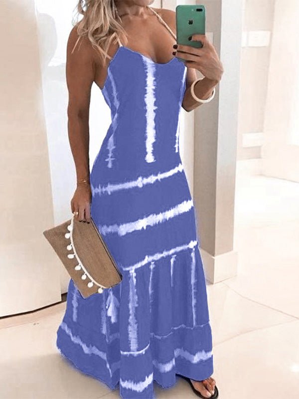 Sling Stripe Print Sleeveless Fitted Dress Ins Street