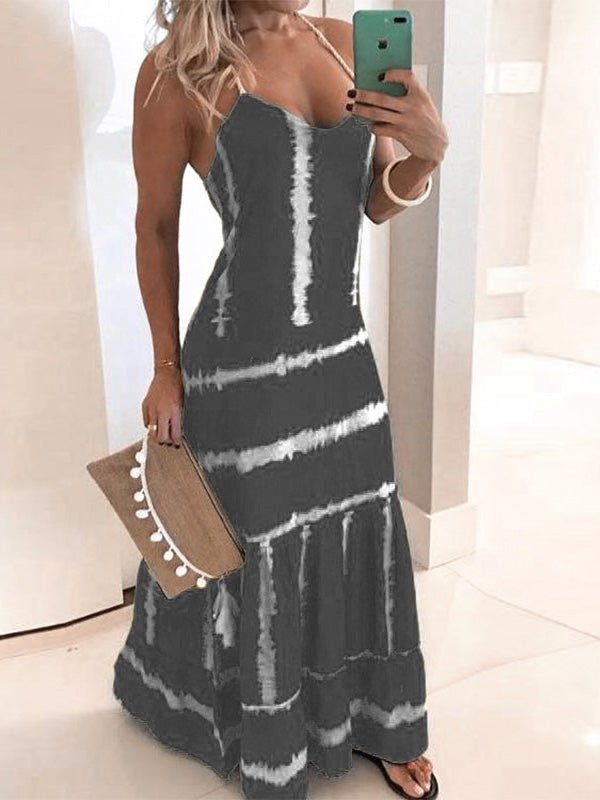 Sling Stripe Print Sleeveless Fitted Dress Ins Street