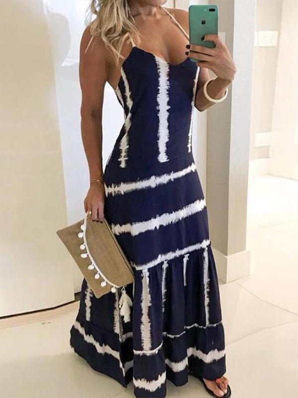 Sling Stripe Print Sleeveless Fitted Dress Ins Street