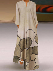 Vintage Print Pocket Long Sleeve Dress Ins Street