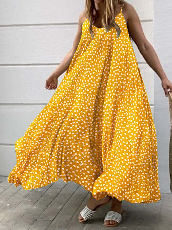 Vintage Print Sling Sleeveless Dress Ins Street