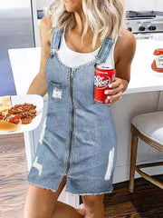 Zip Pocket Suspenders Strap Denim Dress Ins Street