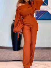 Casual Off-Shoulder High-Waisted Wide-Leg Jumpsuit Ins Street