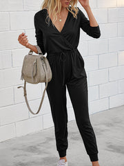 Deep V-Neck Long Sleeve Slim Fit Jumpsuit Ins Street