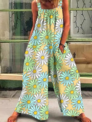 Printed Loose Strap Wide-Leg Jumpsuits Ins Street