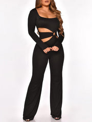 Long Sleeve Cut-Waist Skinny Jumpsuit Ins Street