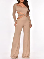 Long Sleeve Cut-Waist Skinny Jumpsuit Ins Street