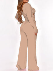 Long Sleeve Cut-Waist Skinny Jumpsuit Ins Street