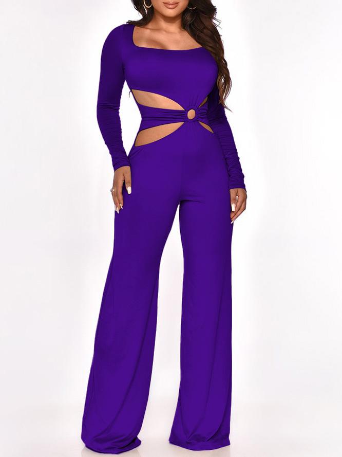 Long Sleeve Cut-Waist Skinny Jumpsuit Ins Street