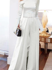 Long Sleeve One-Shoulder Lace-Up Wide Leg Jumpsuit Ins Street