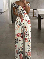 One-Shoulder Floral Print Jumpsuit Ins Street