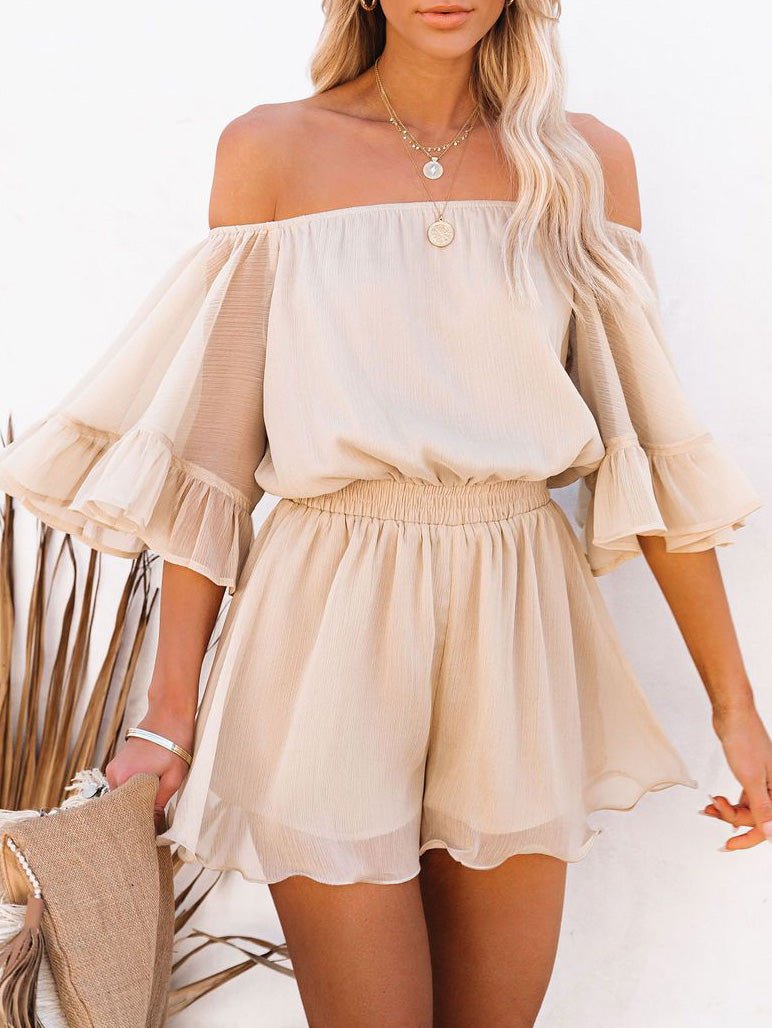 One-Shoulder Short Sleeve Solid Chiffon Jumpsuit Ins Street