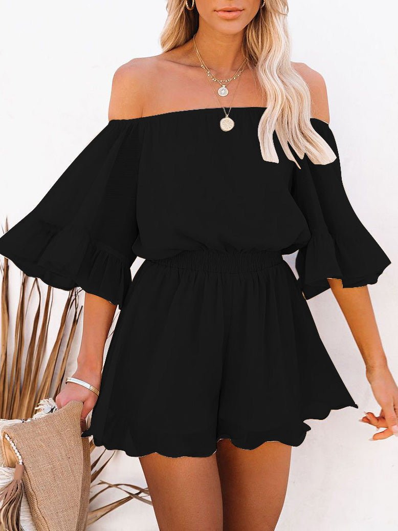 One-Shoulder Short Sleeve Solid Chiffon Jumpsuit Ins Street