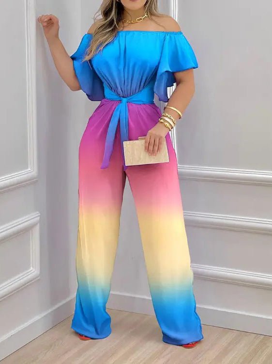 One-Shoulder Tie-Up Short Sleeve Jumpsuit Ins Street