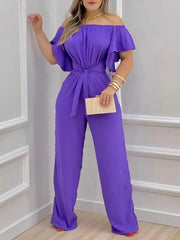 One-Shoulder Tie-Up Short Sleeve Jumpsuit Ins Street