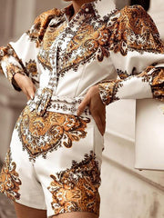 Printed Long Sleeve Shorts Jumpsuit Ins Street