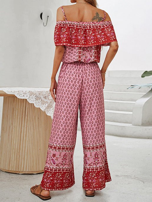 Sling Off Shoulder Print Wide Leg Jumpsuit Ins Street