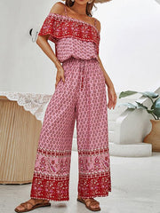 Sling Off Shoulder Print Wide Leg Jumpsuit Ins Street