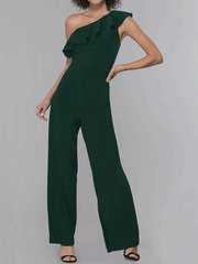 Jumpsuits Sloping Shoulder Solid Ruffle Jumpsuit