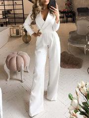 Solid Long Sleeve Slim Fit Jumpsuit Ins Street