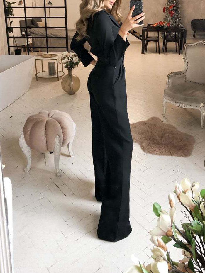 Solid Long Sleeve Slim Fit Jumpsuit Ins Street