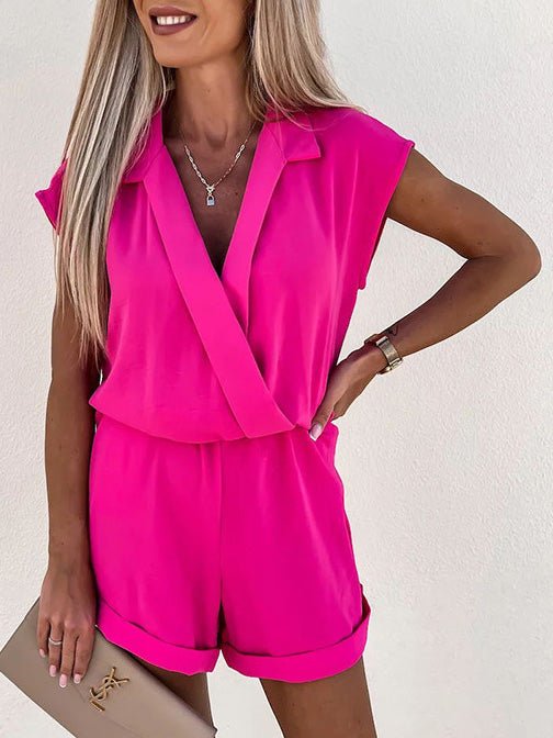 Solid V-Neck Sleeveless Casual Jumpsuit Ins Street