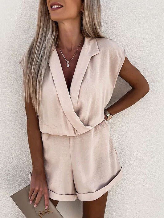 Solid V-Neck Sleeveless Casual Jumpsuit Ins Street