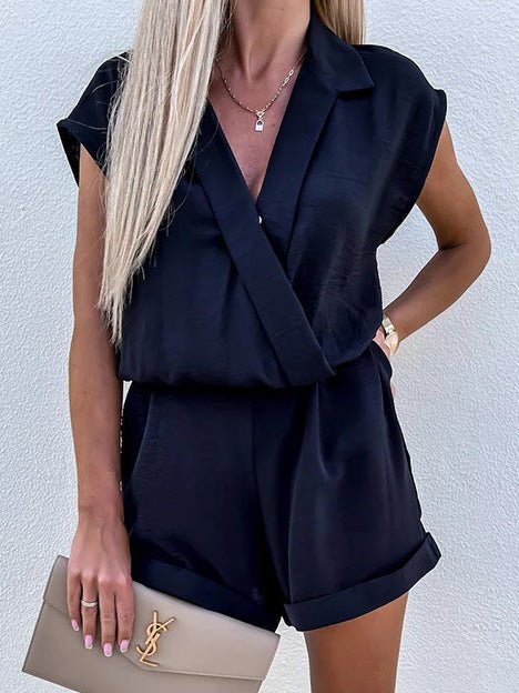 Solid V-Neck Sleeveless Casual Jumpsuit Ins Street