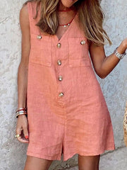 V-Neck Button Pocket Sleeveless Jumpsuit Ins Street