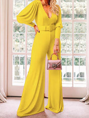 V-Neck Long Sleeve High Waist Jumpsuit Ins Street